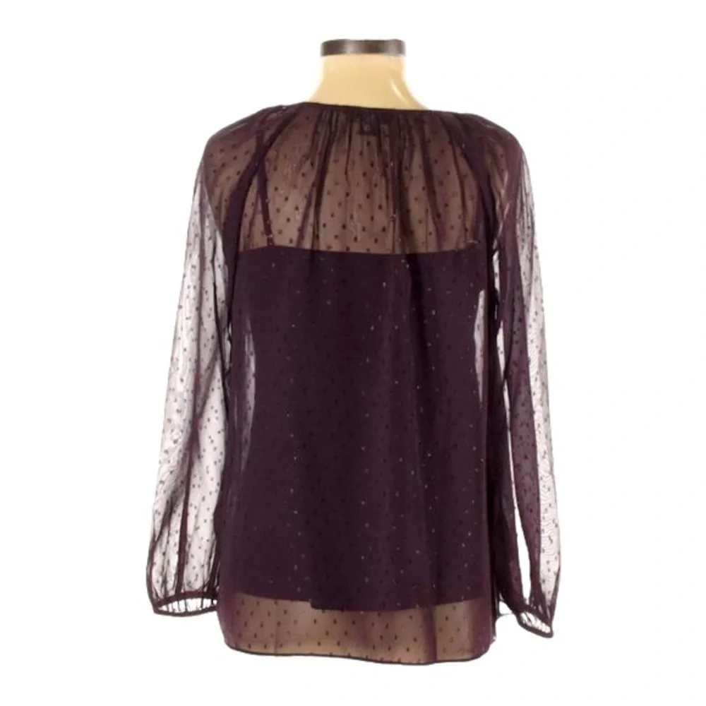 Point Sur For J. Crew Pin Dot Purple Popover Chiffon Blouse Size XS